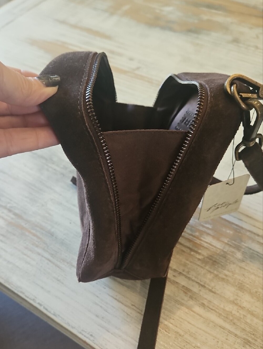 NWT Free Prople Suede Crossbody Bag in Dark Brown - Picture 4 of 5